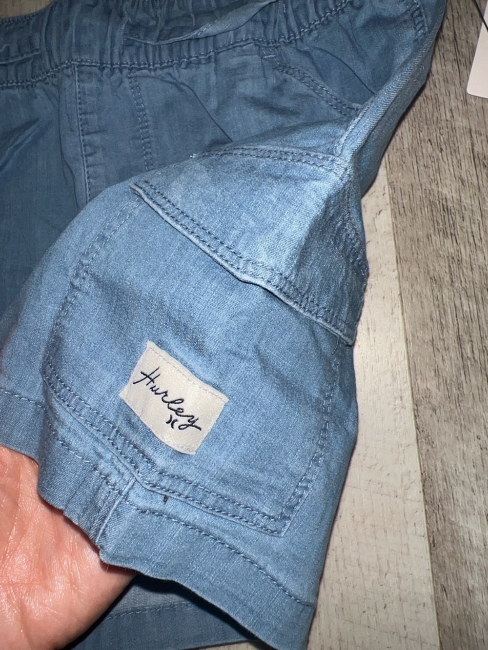 Hurley Light Blue Chambray Girls Cargo Shorts with Elastic Waist - Picture 3 of 7